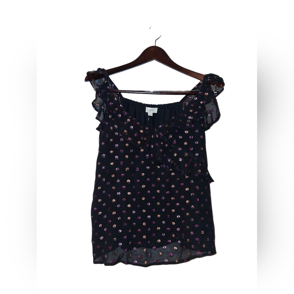 LOFT Black Blouse with Pink Dots